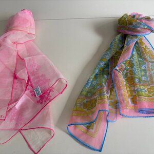 2 Rectangular Scarfs Vera Floral & Geometric Design  42 X 13 Inch